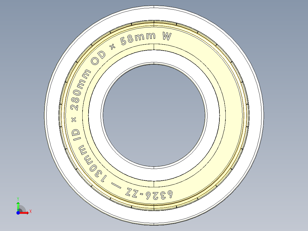 完整的公制6300-ZZ，双屏蔽轴承库SolidWorks和Step模型前视图