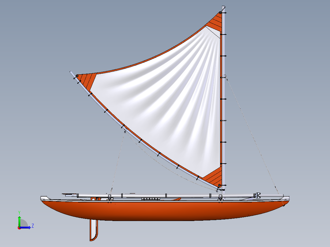 帆船独木舟3D模型图纸 Solidworks设计左视图