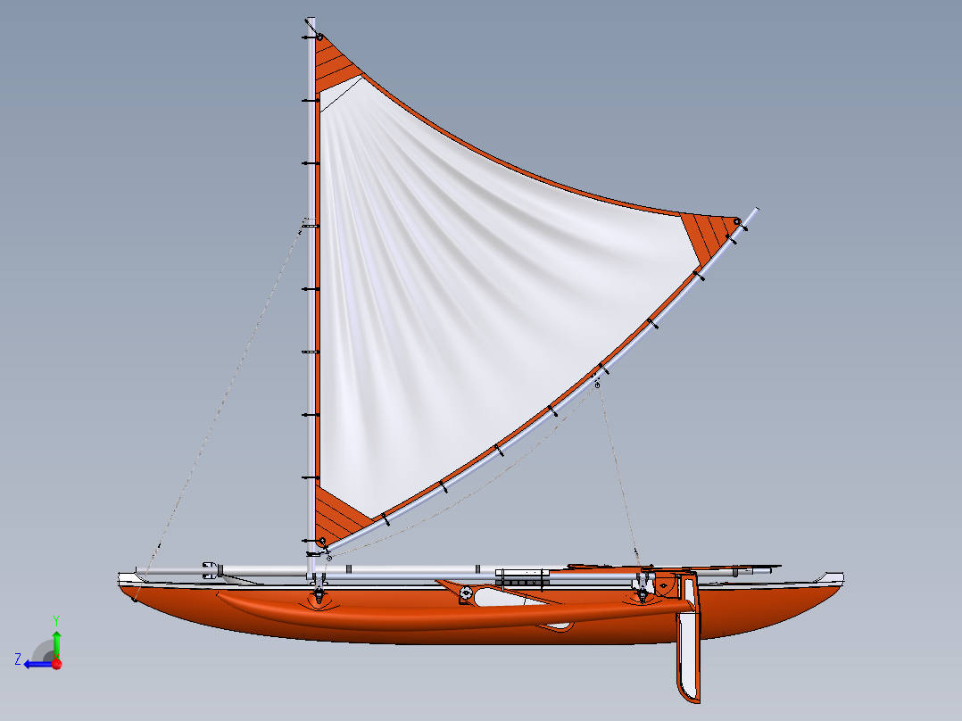 帆船独木舟3D模型图纸 Solidworks设计右视图