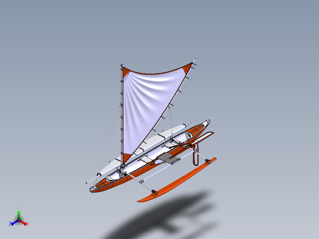 帆船独木舟3D模型图纸 Solidworks设计正等轴测图