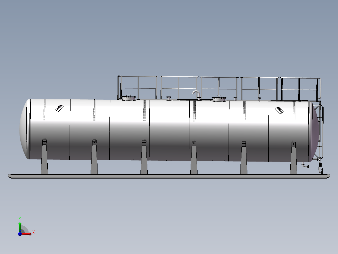 压力容积、100 m3卧式储罐前视图