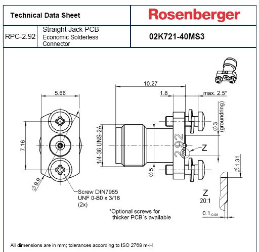 Rosenberger 2.92毫米双孔法兰40 GHz连接器