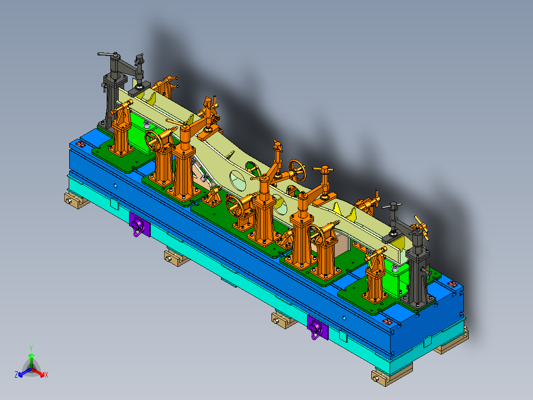 列车转向架侧梁焊接夹具正等轴测图