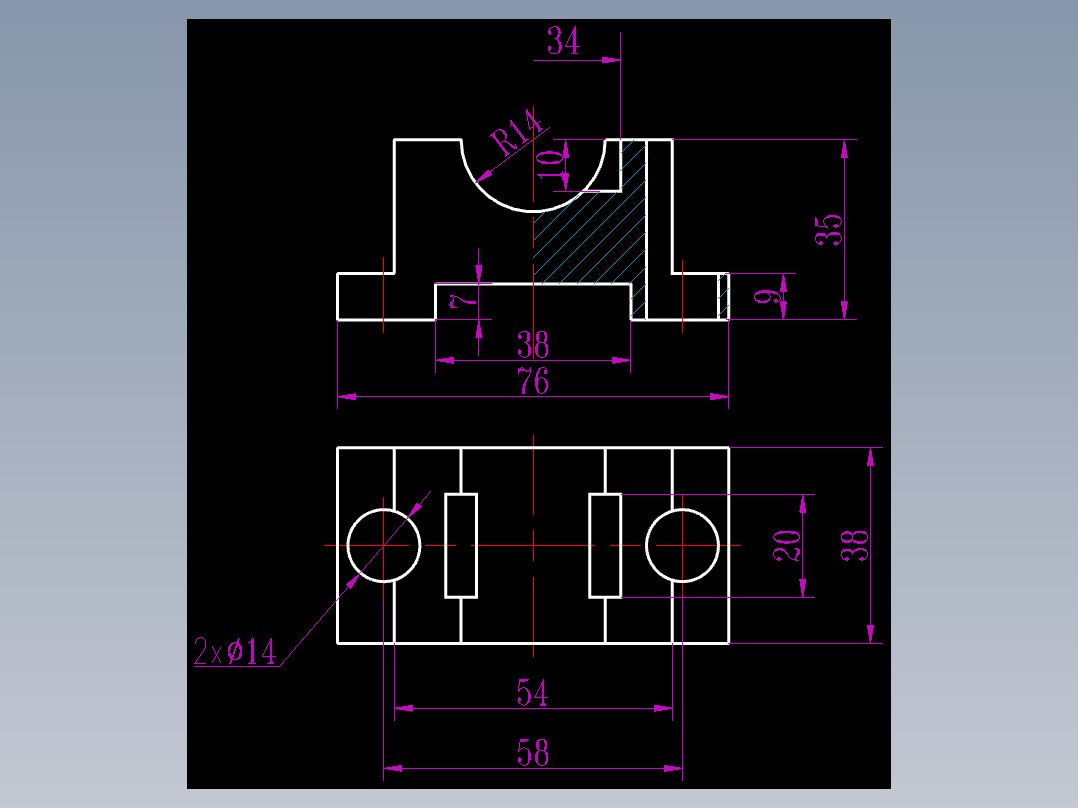 CAD格式机械制图二维100例练习-47 轴瓦座二视图
