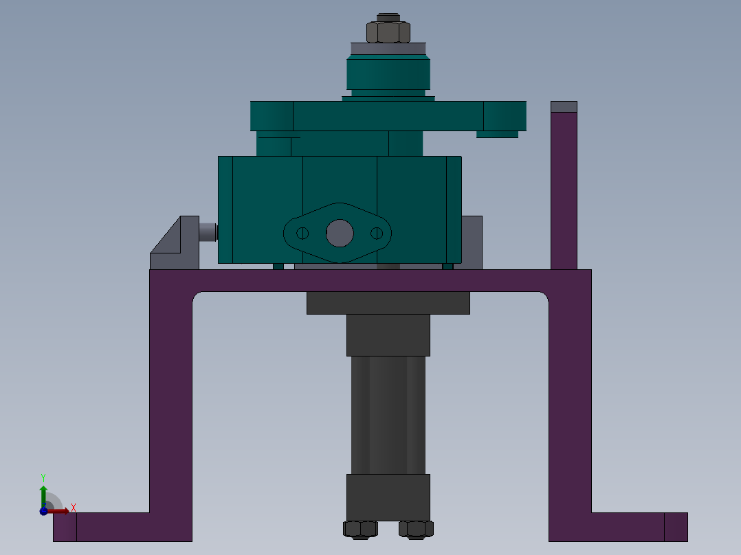1G107--A型齿轮油泵泵体安装板底面铣夹具设计（气动夹具+三维）前视图