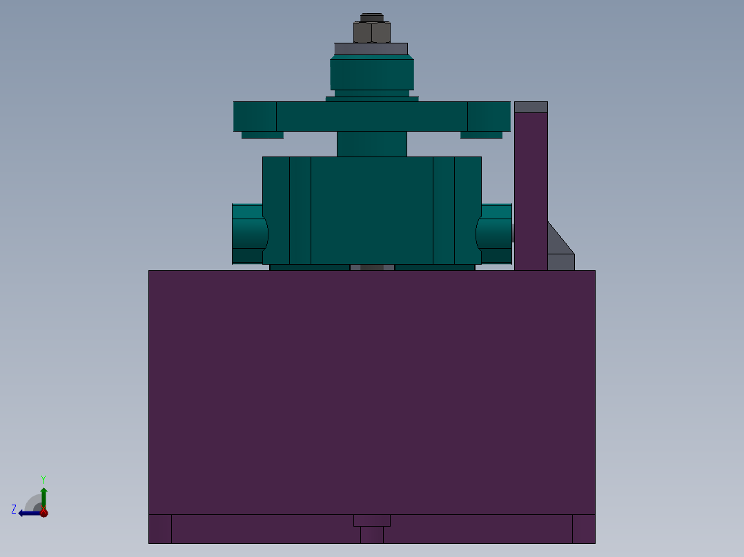 1G107--A型齿轮油泵泵体安装板底面铣夹具设计（气动夹具+三维）右视图