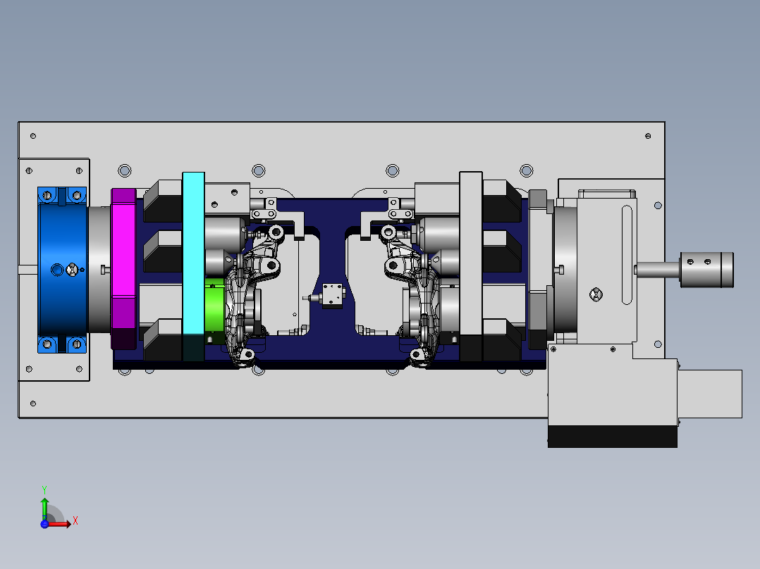 汽车转向节四轴加工夹具前视图