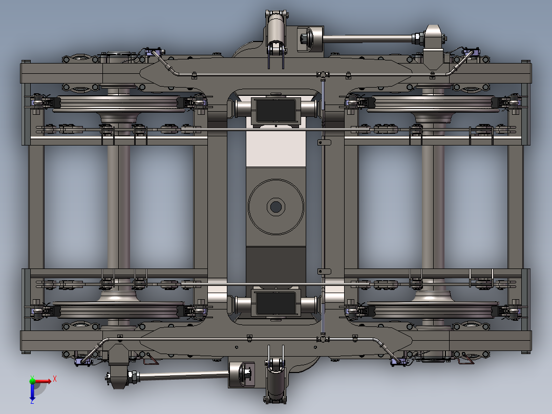 13套转向架3d图纸 机车、高铁动车转向架3d图纸 火车转向架3d模型俯视图