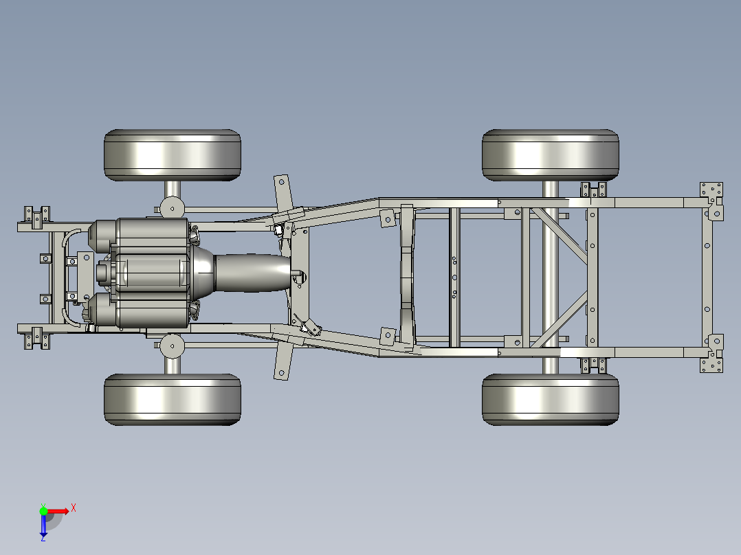 A650 in UAZ汽车底盘结构3D图纸 STEP格式俯视图