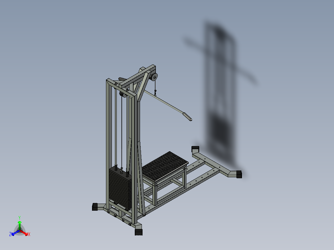 横向下拉和低排组合机正等轴测图