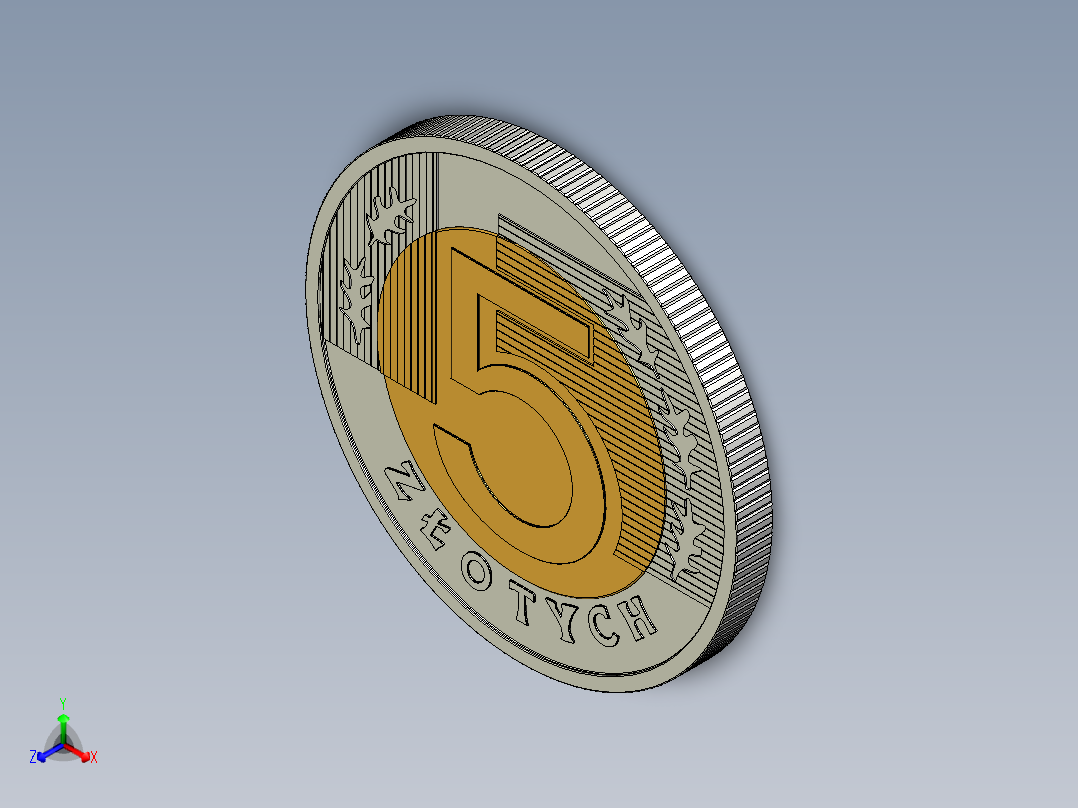 五枚波兰兹罗刻硬币正等轴测图