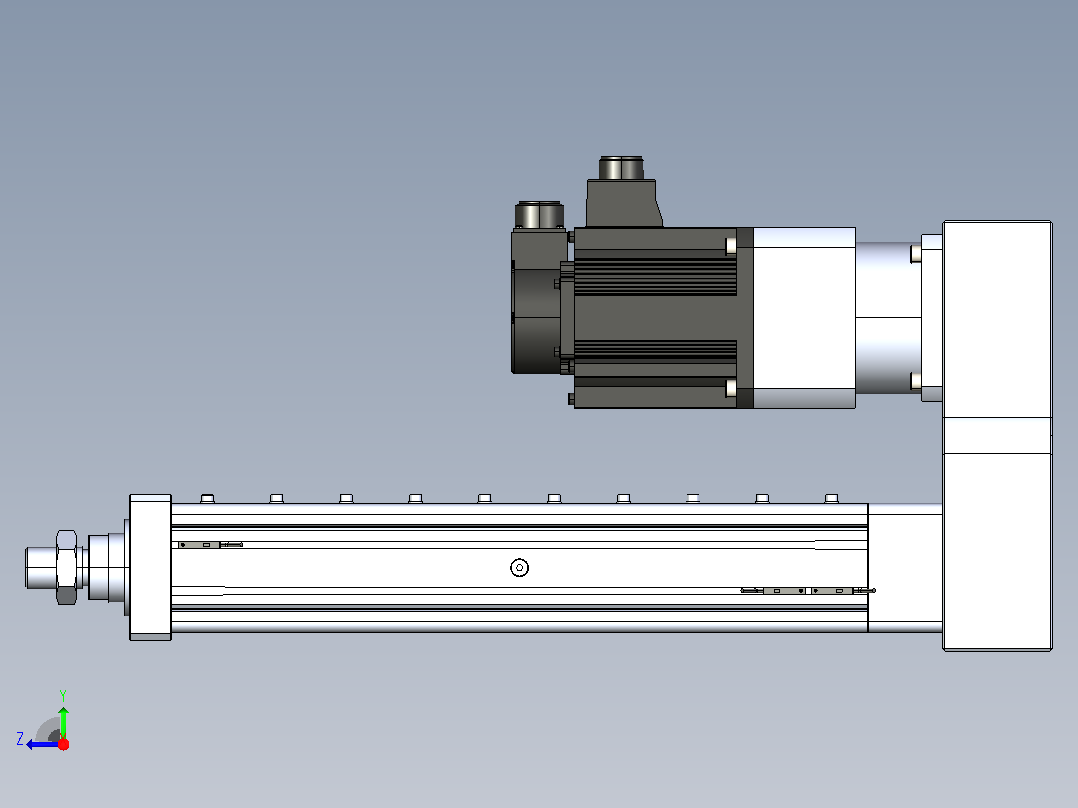 MTA80-350-P05-FF-P-P1500(2000)W-S3 MTA80电动缸 最大负载20KN 额定出力10KN 1500(2000)W电机间接安装右视图