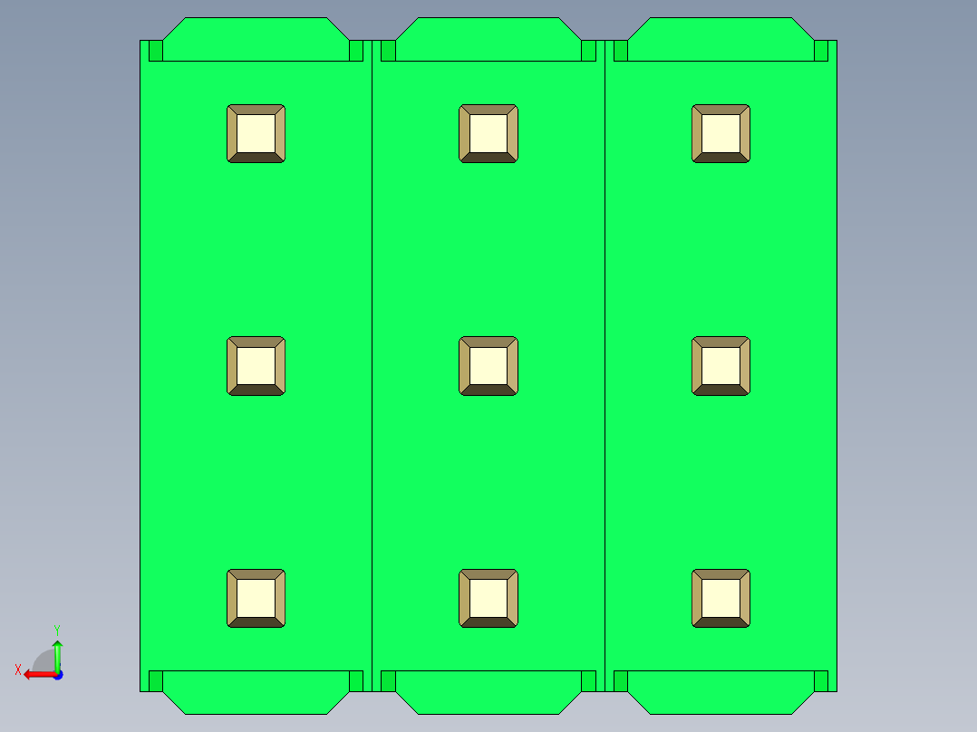 彩色公头100mil（2.54mm）系列-DS1021_green_3x03p_100mil_Type43_rev1.0后视图