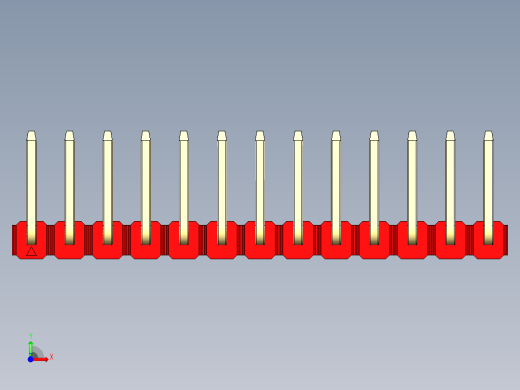 彩色公排针 100mil 2.54mm 系列-DS1022_red_13p_100mil_TypeU_rev1.0前视缩略图