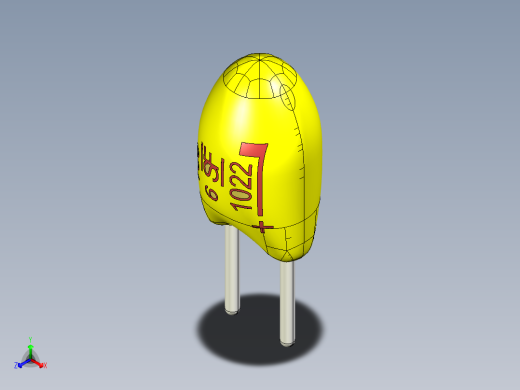 径向浸渍钽通孔电容器。车身尺寸。间距导程为2.54毫米。三根导线长度分别为12毫米、4毫米和3.5毫米
