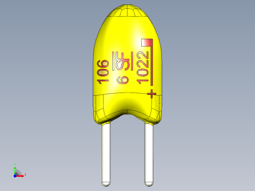 径向浸渍钽通孔电容器。车身尺寸。间距导程为2.54毫米。三根导线长度分别为12毫米、4毫米和3.5毫米前视缩略图