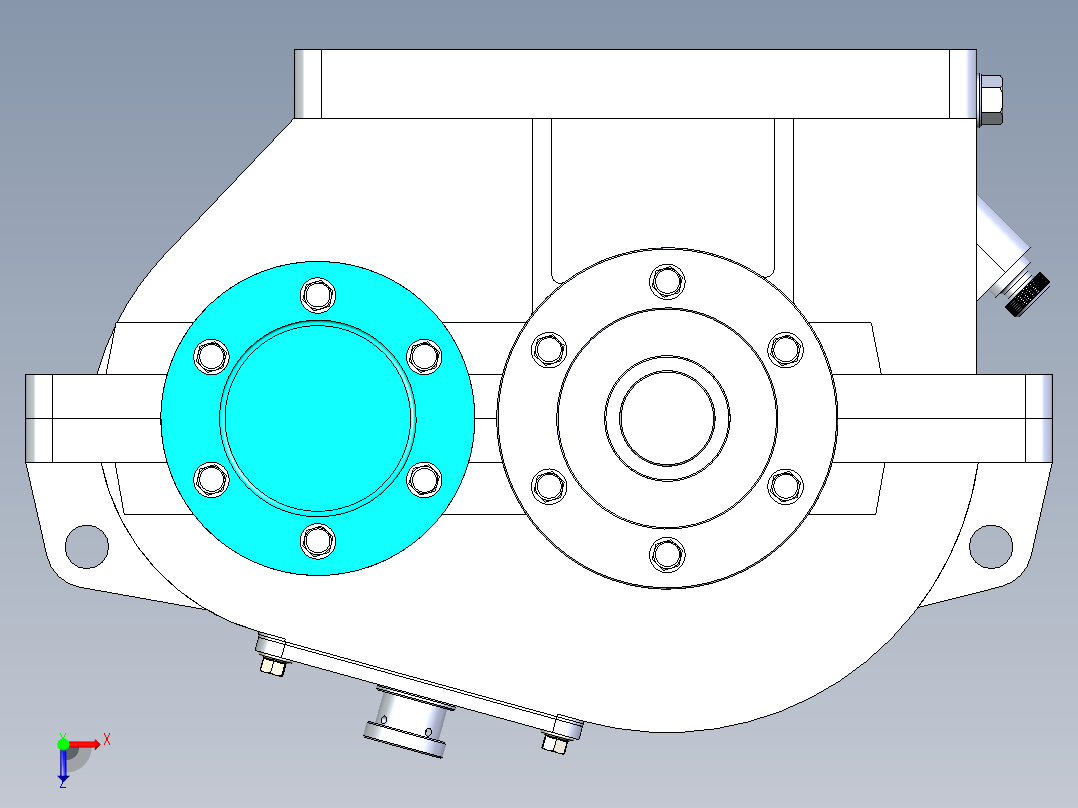 带正齿轮的齿轮箱俯视图