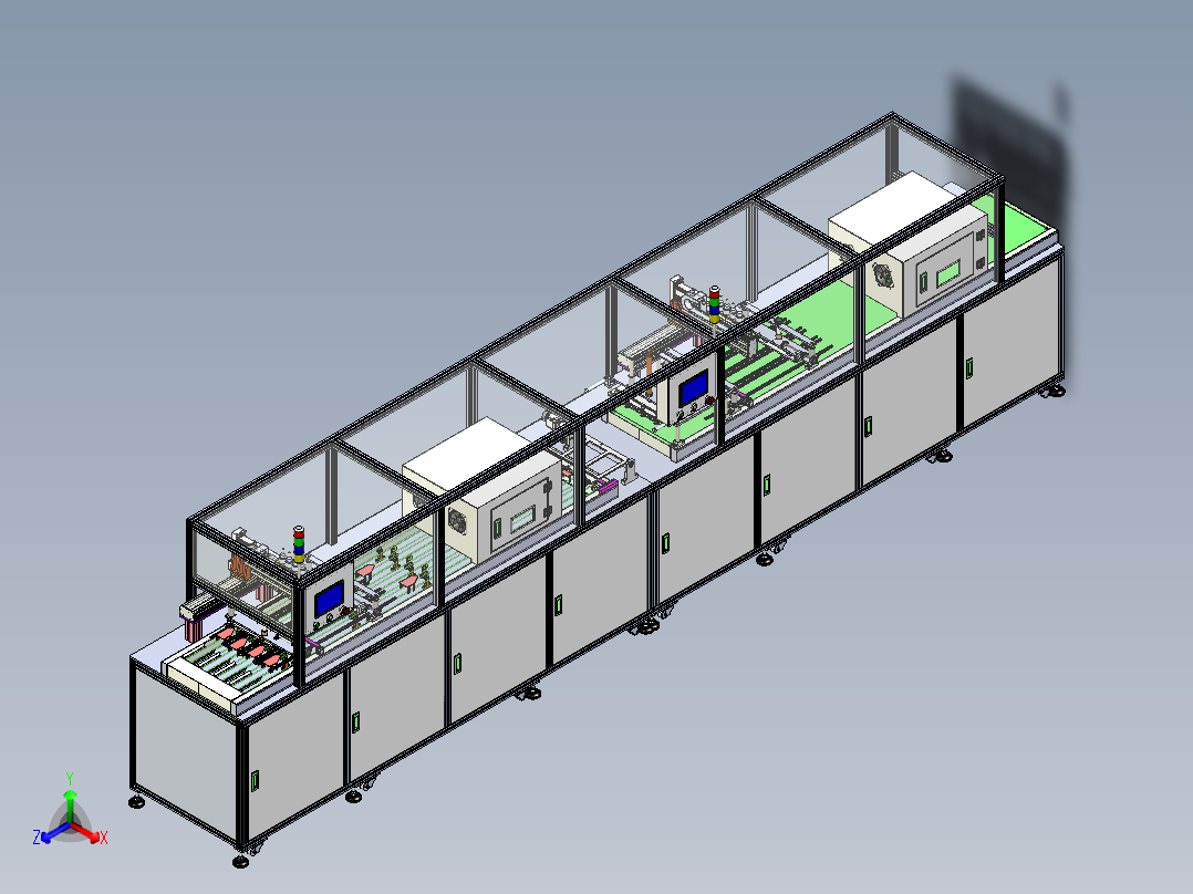 UV点胶固化机设备（显示屏自动点胶、UV固化流水线）正等轴测图