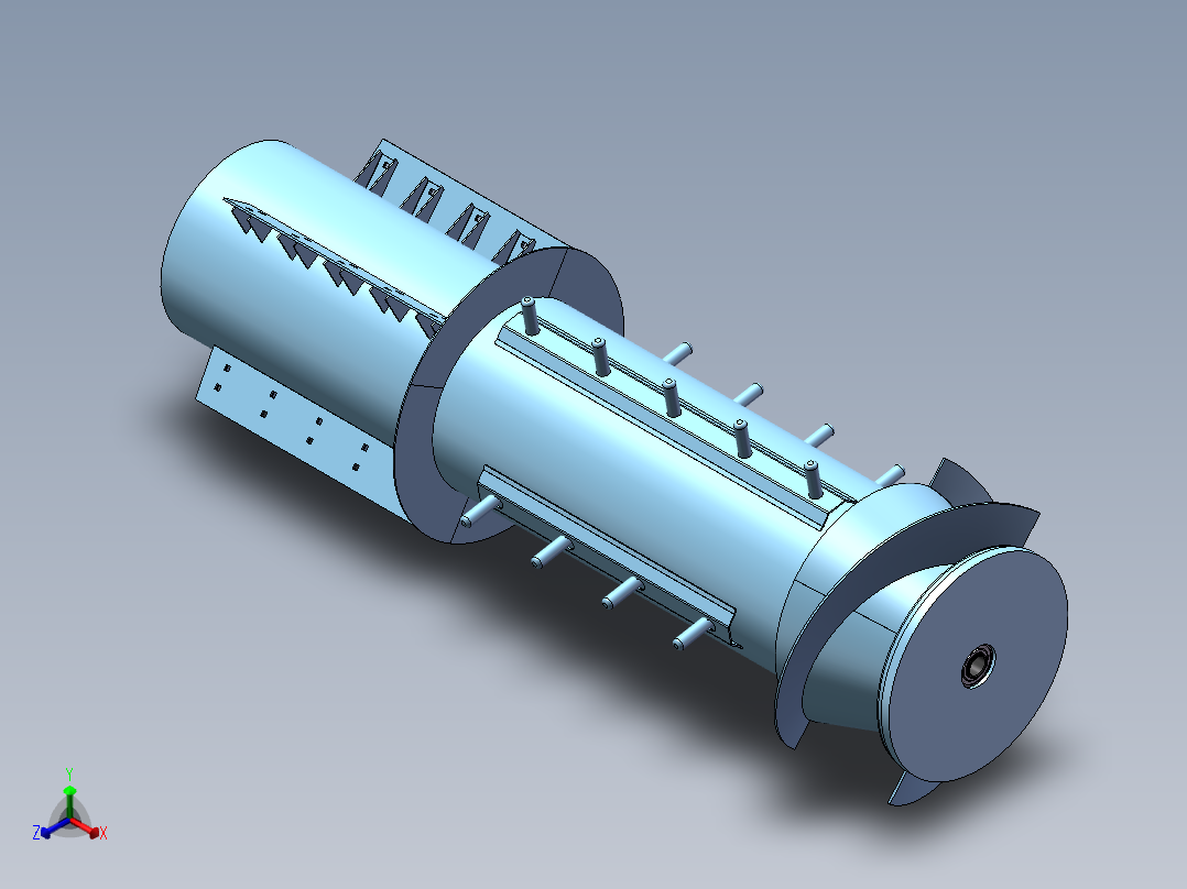 履带机玉米滚筒正等轴测图