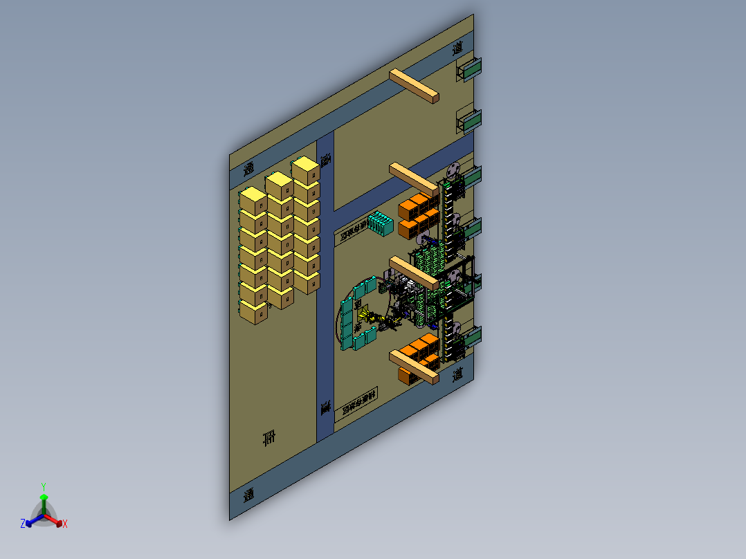 纸盒包装线后段自动化流水线sw18可编辑正等轴测图
