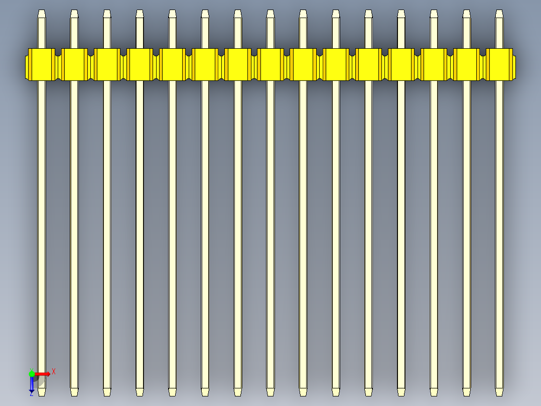 彩色公头100mil（2.54mm）系列-DS1021_yellow_2x15p_100mil_Type43_rev1.0俯视图