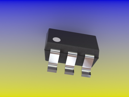 带6引脚的电子SMD元件封装SOT-363。车身尺寸2.0 x 1.25 x 1.0毫米。间距0.65毫米缩略图