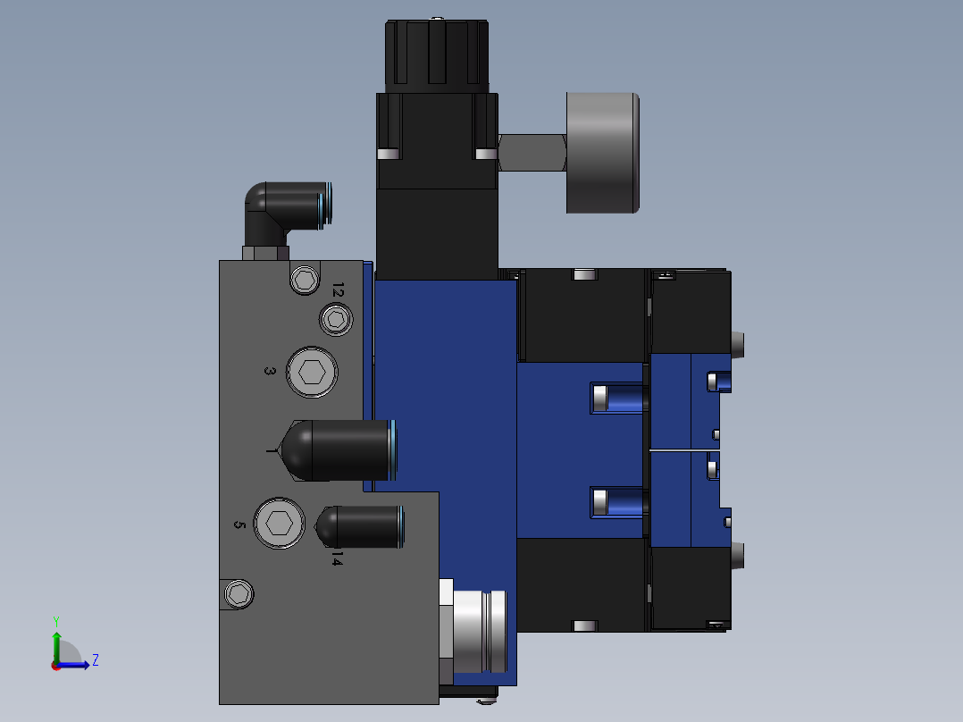 多组阀块模型（工业设计）左视图