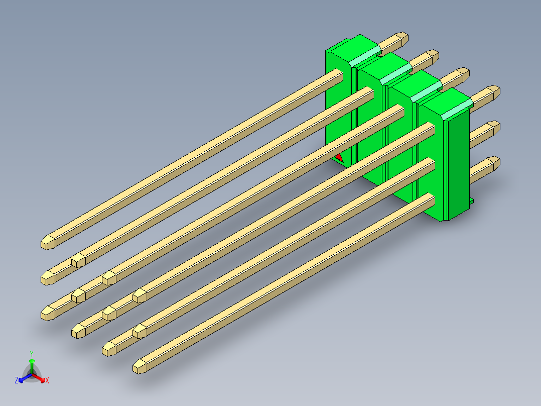 彩色公头100mil（2.54mm）系列-DS1021_green_3x04p_100mil_Type43_rev1.0主视图