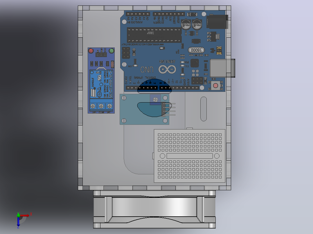 带自动排风的吸烟结构3D数模图纸 Solidworks设计俯视图