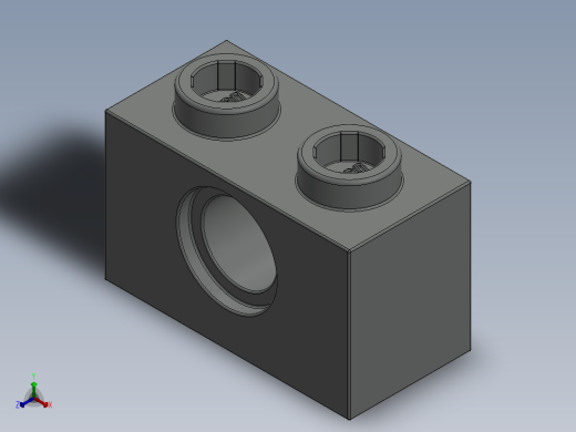 乐高机械组积木（横梁）-370002 Old Grey Technic Brick 1 x 2 with Hole正等轴测缩略图