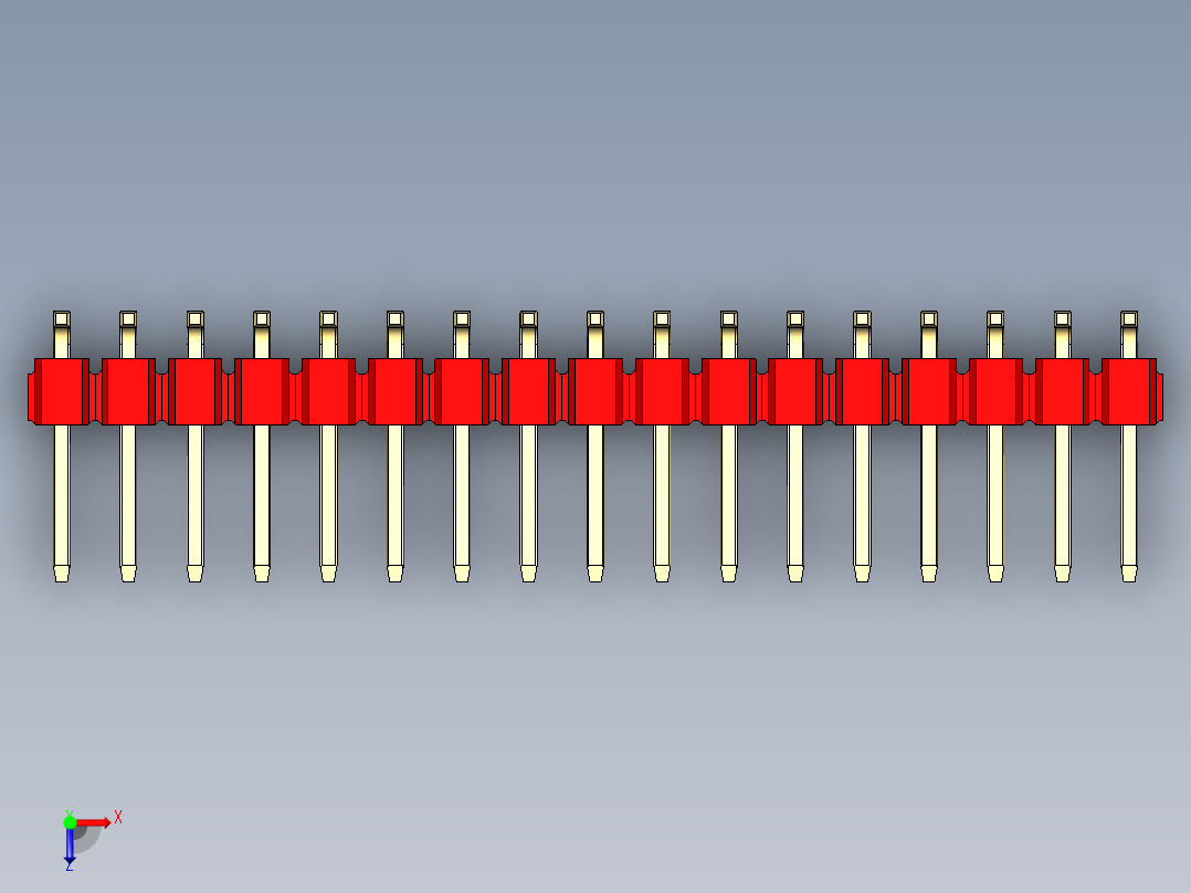 彩色公排针 100mil 2.54mm 系列-DS1022_red_34p_100mil_TypeSMT_rev1.0俯视图