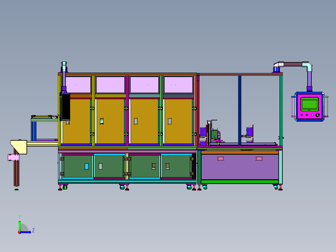 全自动在线式电路板测试生产线左视图