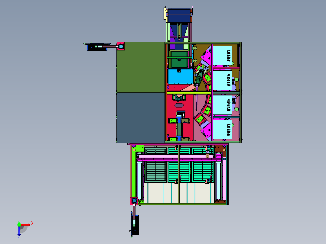 全自动在线式电路板测试生产线俯视图
