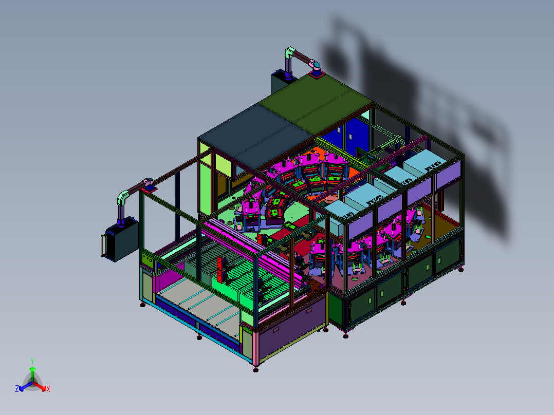 全自动在线式电路板测试生产线正等轴测图