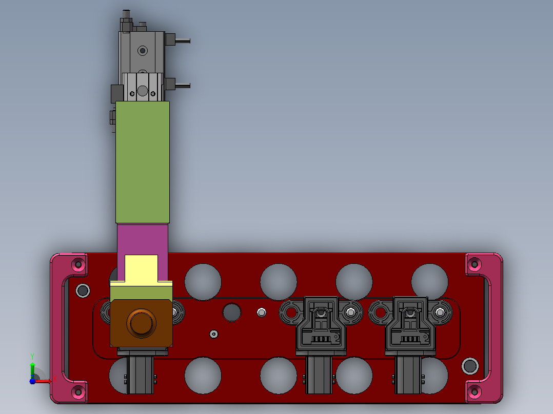 汽车线束插头内部PCB电路板压装工装前视图