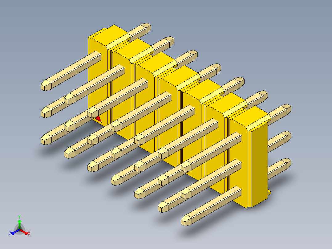彩色公头100mil（2.54mm）系列-DS1021_yellow_3x07p_100mil_Type1_rev1.0主视图