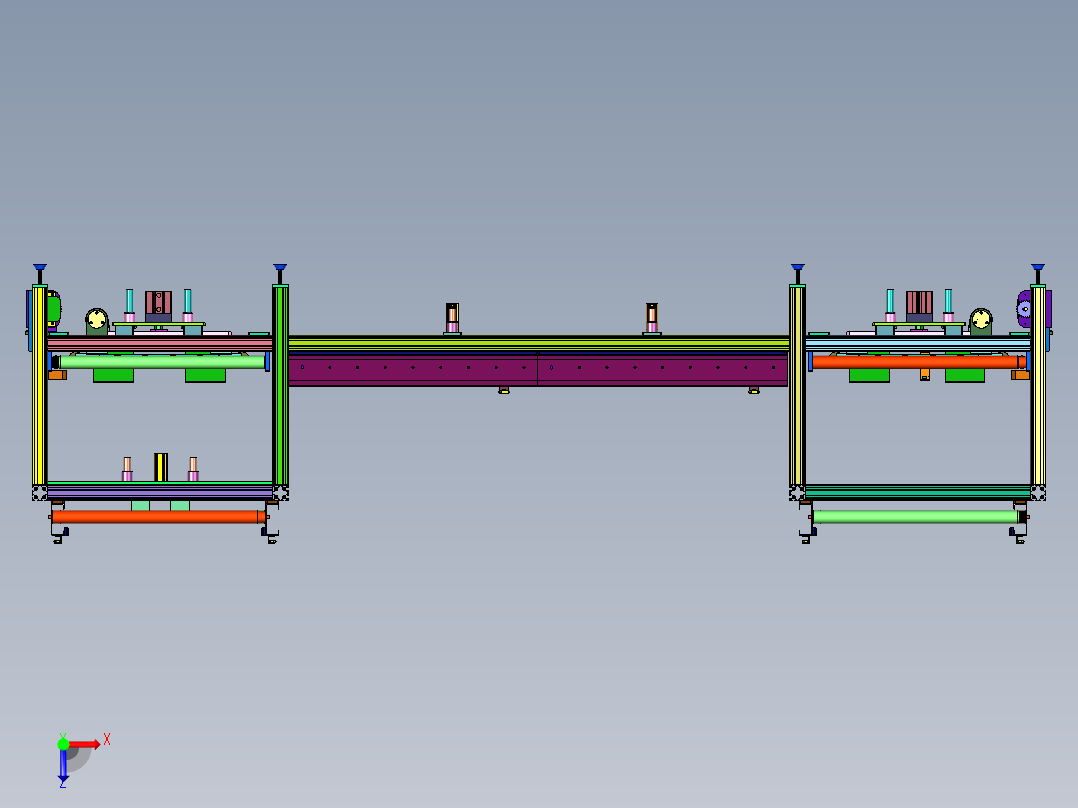 连续式辊筒流水线配移栽升降机俯视图