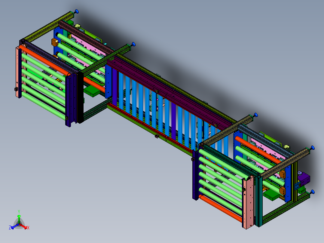 连续式辊筒流水线配移栽升降机正等轴测图