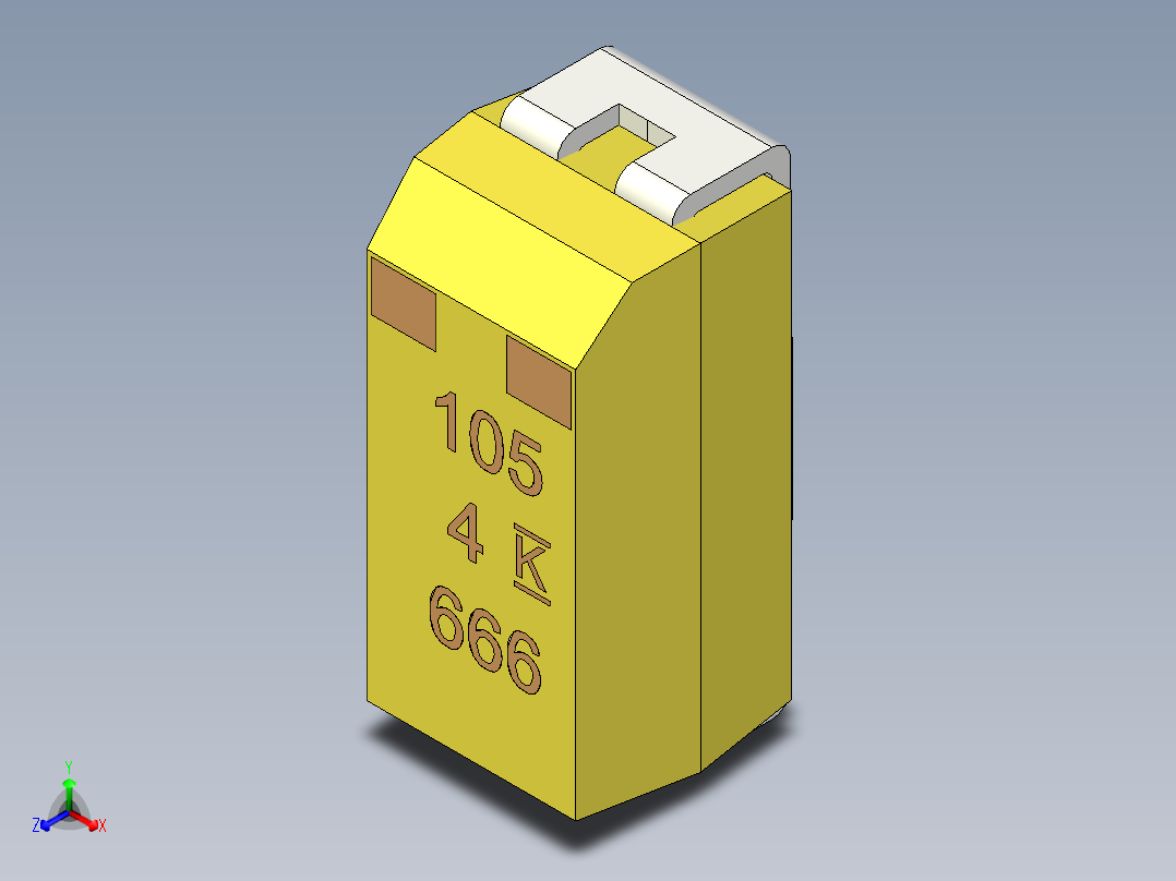 钽表面贴装电容，尺寸A（EIA 3216-18）长3.2 x宽1.6 x高1.6毫米正等轴测图