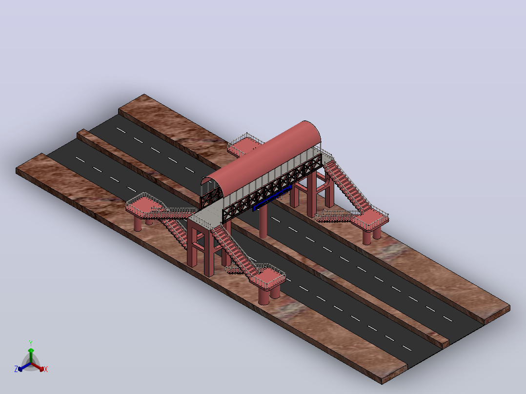 人行天桥3D数模图纸 Solidworks设计正等轴测图