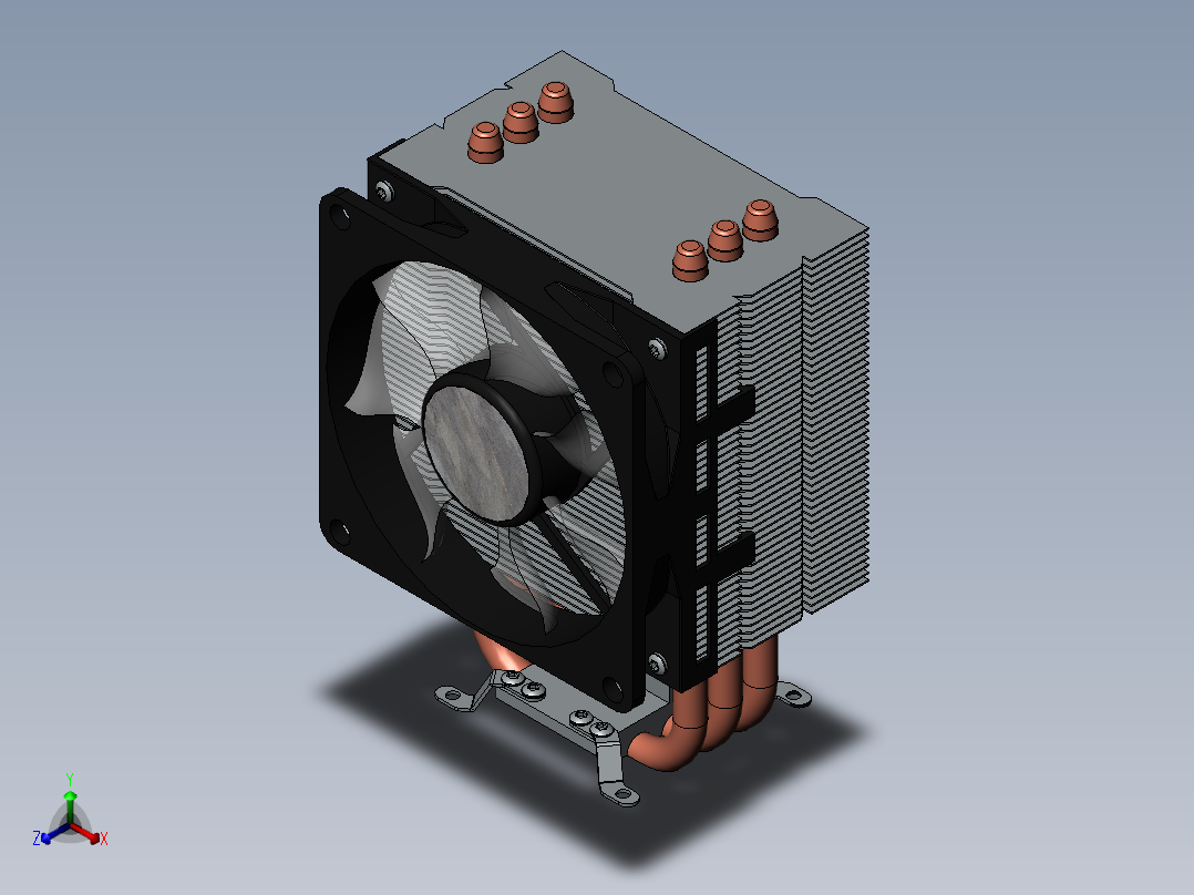 CPU散热器3D图纸 Solidworks设计正等轴测图