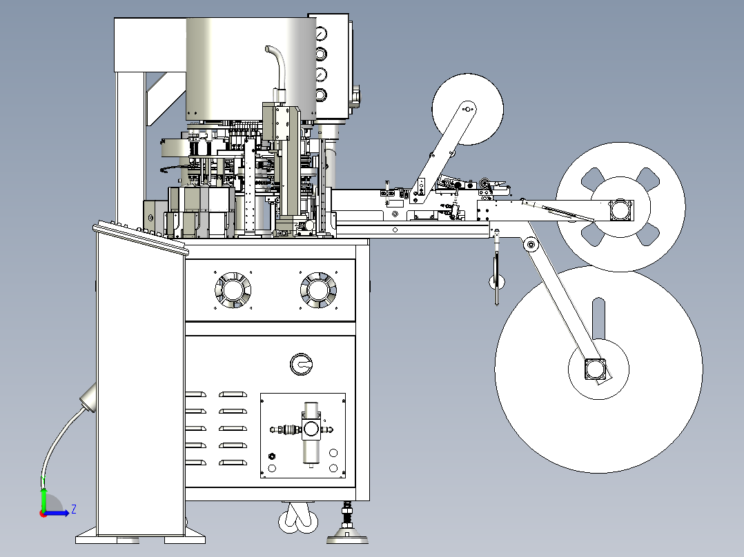 半导体的全自动电感检测喷码编带分选一体机左视图