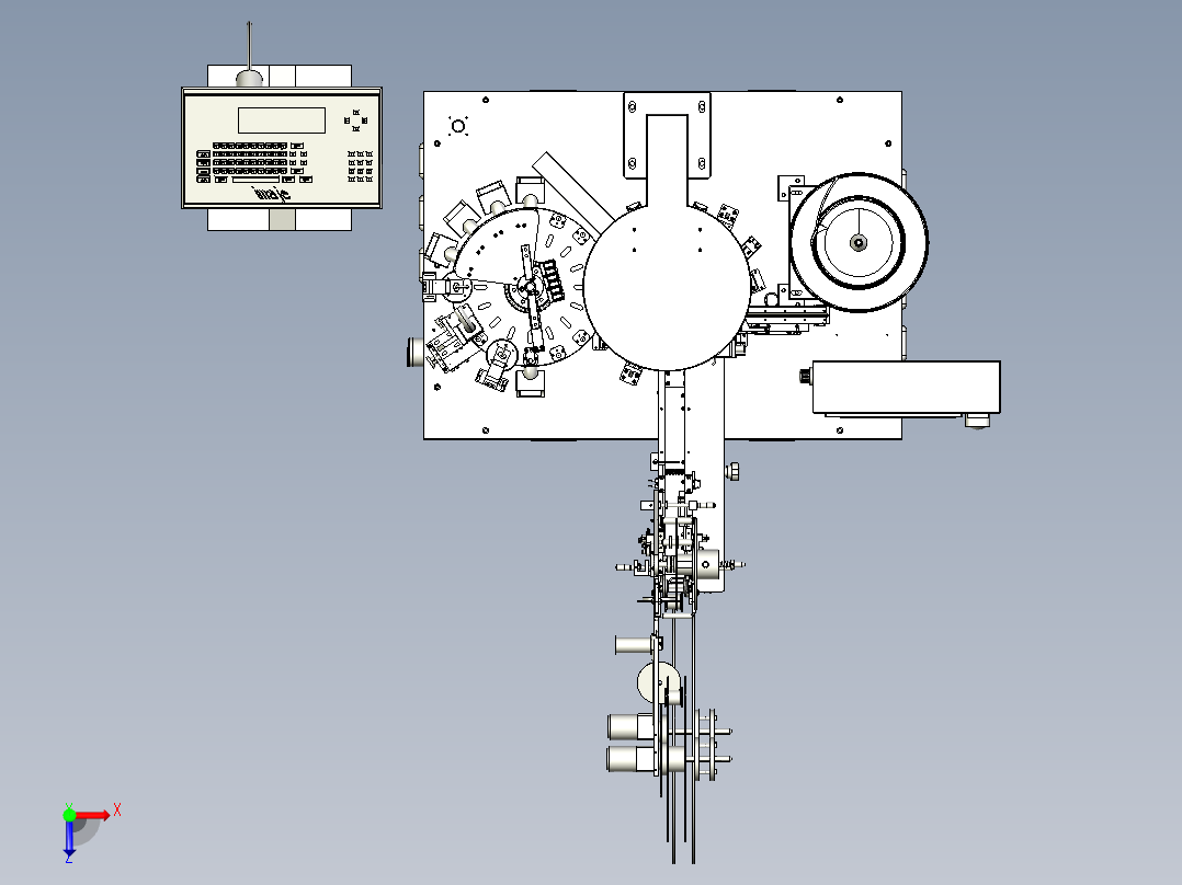 半导体的全自动电感检测喷码编带分选一体机俯视图