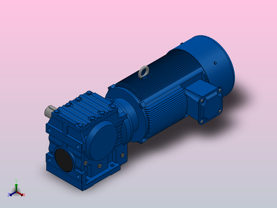 S87底脚轴伸式安装斜齿-蜗轮蜗杆减速机S87-YVE11-4P-11.83-M1-0°-B正等轴测图