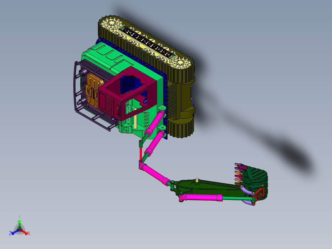 履带轮式一体水陆两用挖机正等轴测图