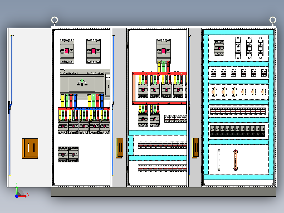 三柜组装双电源630A正装直流接触器控制柜 55438前视图