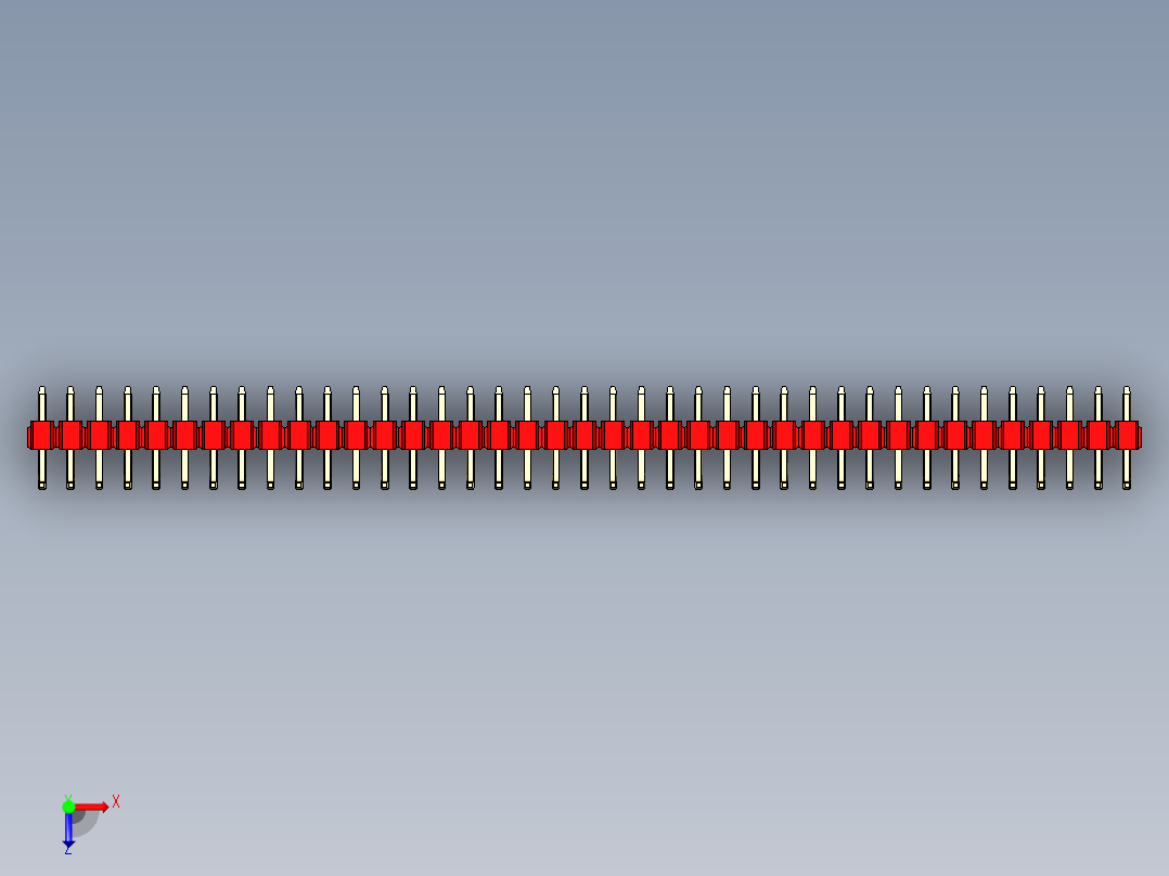 彩色公排针 100mil 2.54mm 系列-DS1022_red_39p_100mil_TypeU_rev1.0俯视图