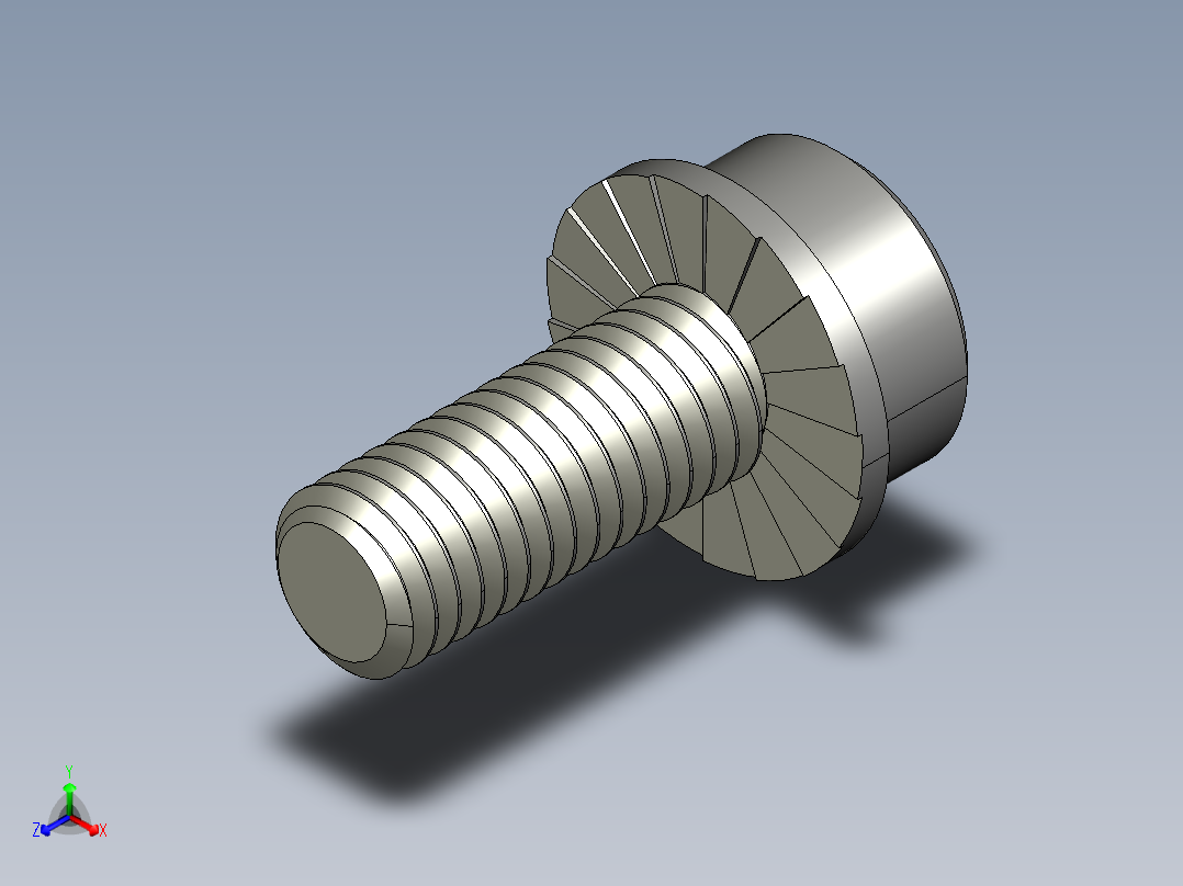 锯齿状法兰头螺钉-Serrated-Flange Socket Head Screws M8 x 1.25 mm Thread 20 mm Long正等轴测图