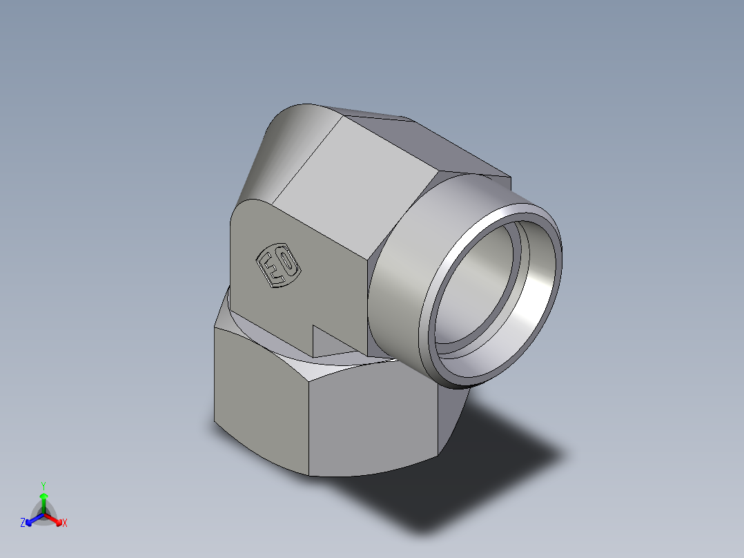 卡套式工业通用硬管接头EO_Swivel_nut_elbow_EW28LOMDCF正等轴测图