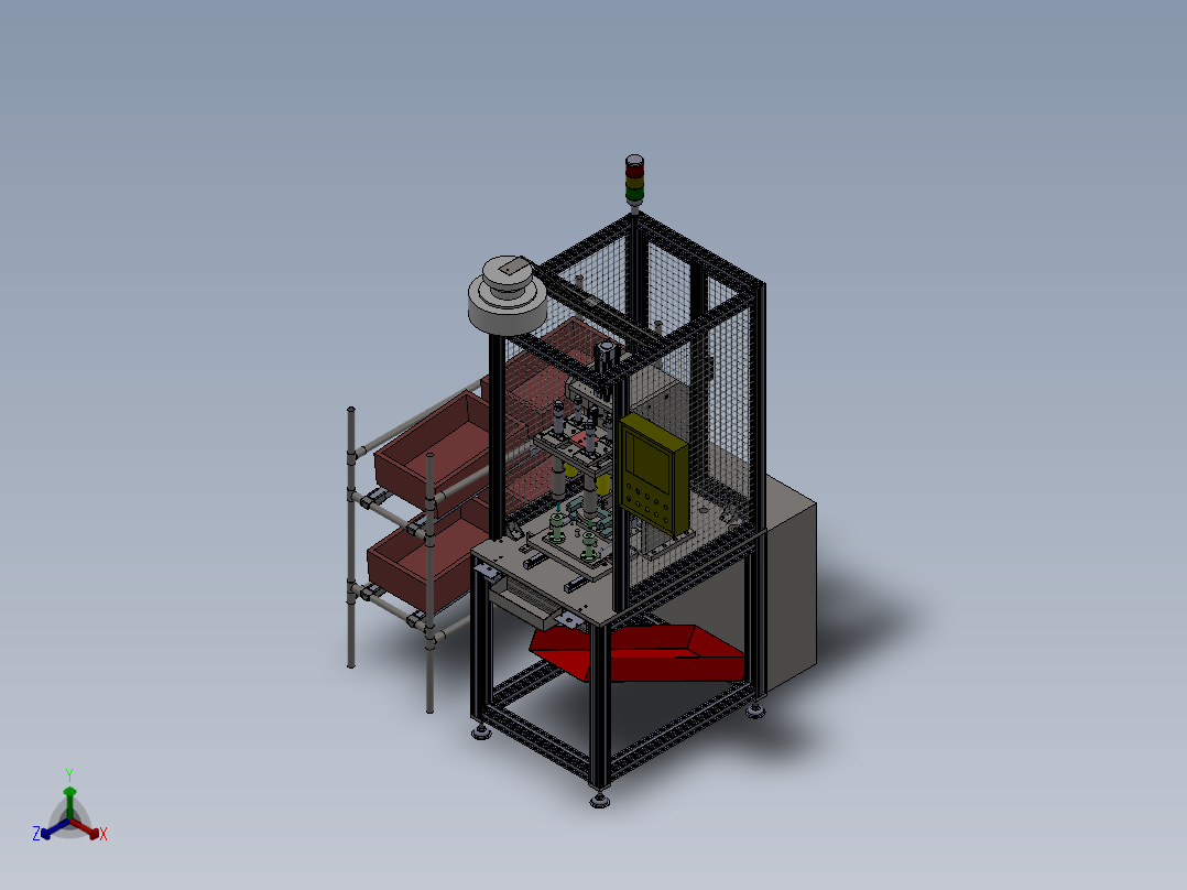两轴自动销钉涂油压装机正等轴测图